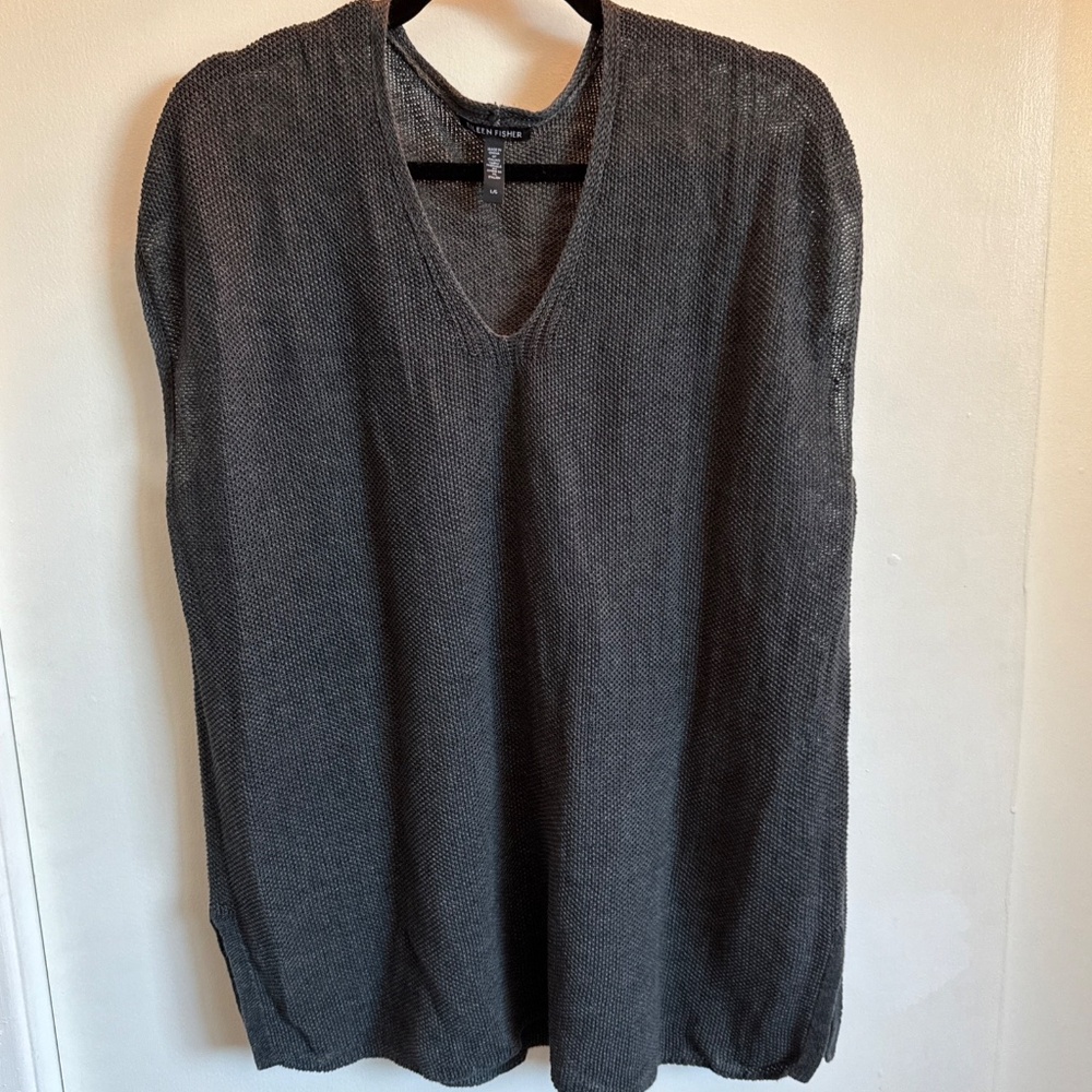 Share Eileen Fisher Black Sleeveless Sweater Top L Organic Linen